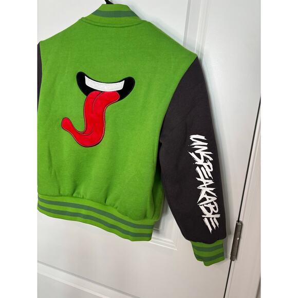 Unspeakable Green & Black Varsity Jacket Youth M Gamer Tongue Logo Rare - Picture 5 of 5